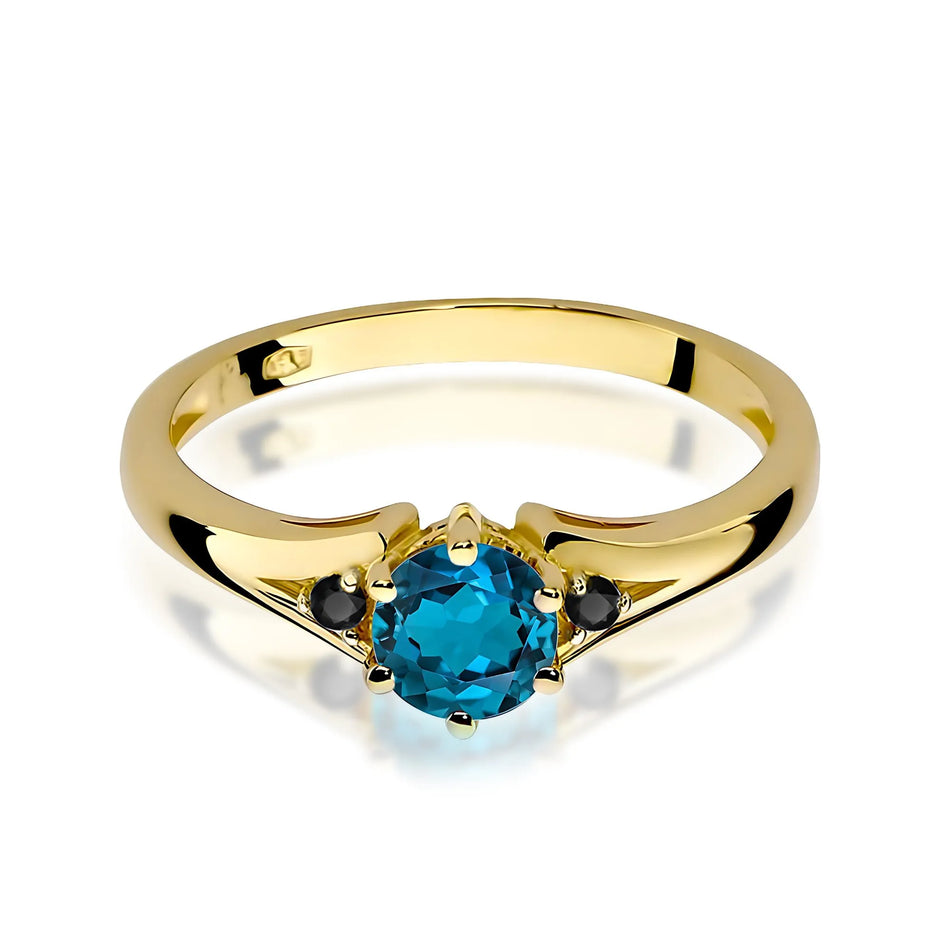 Gold Ring with 0.50ct Topaz London Blue and Black Diamonds