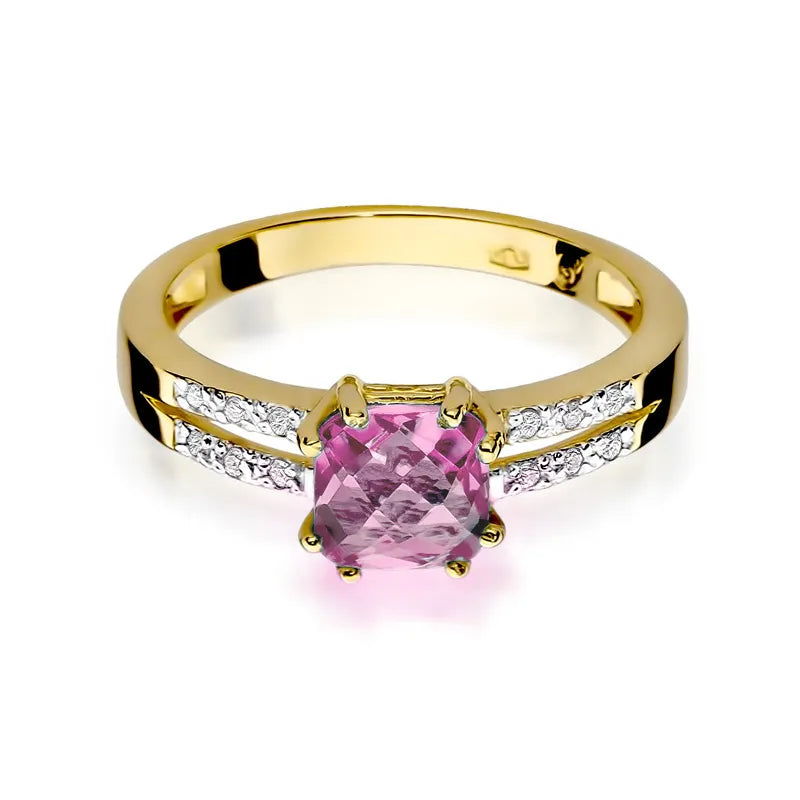 Gold Ring with 1.10ct Pink topaz and 0.06ct Diamonds