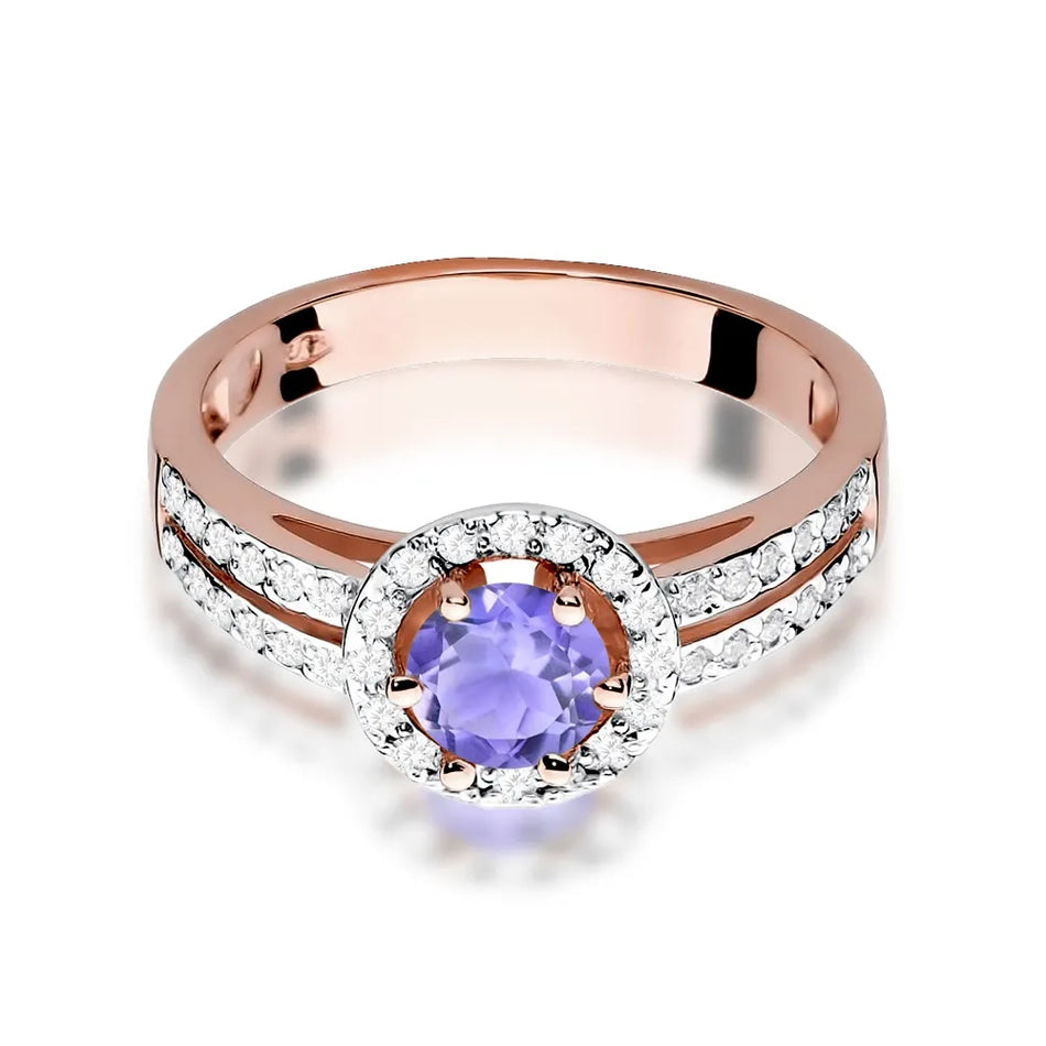 Goldring mit 0,50 ct Amethyst und 0,20 ct Diamanten