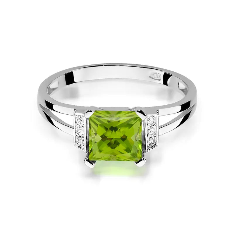 Goldring mit 1,10 ct Olivin und 0,03 ct Diamanten