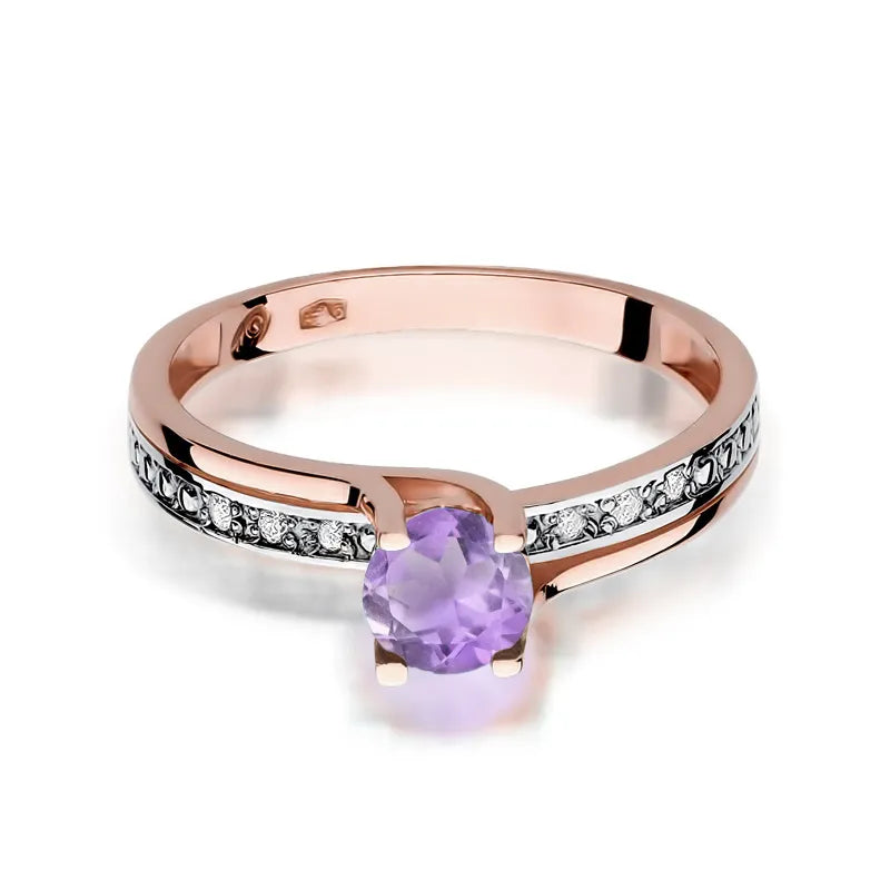 Gold Ring with 0.50ct Amethyst and 0.03ct Diamonds
