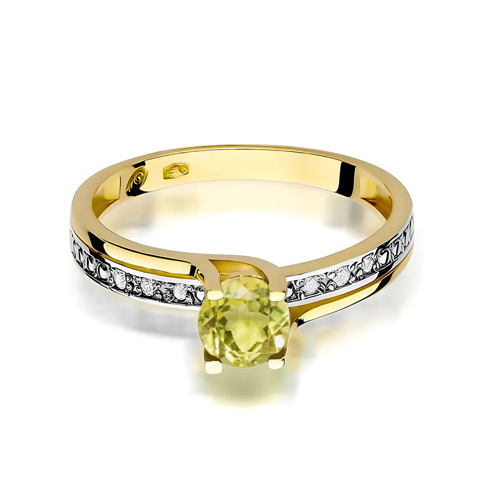 Goldring mit 0,60 ct Olivin und 0,03 ct Diamanten