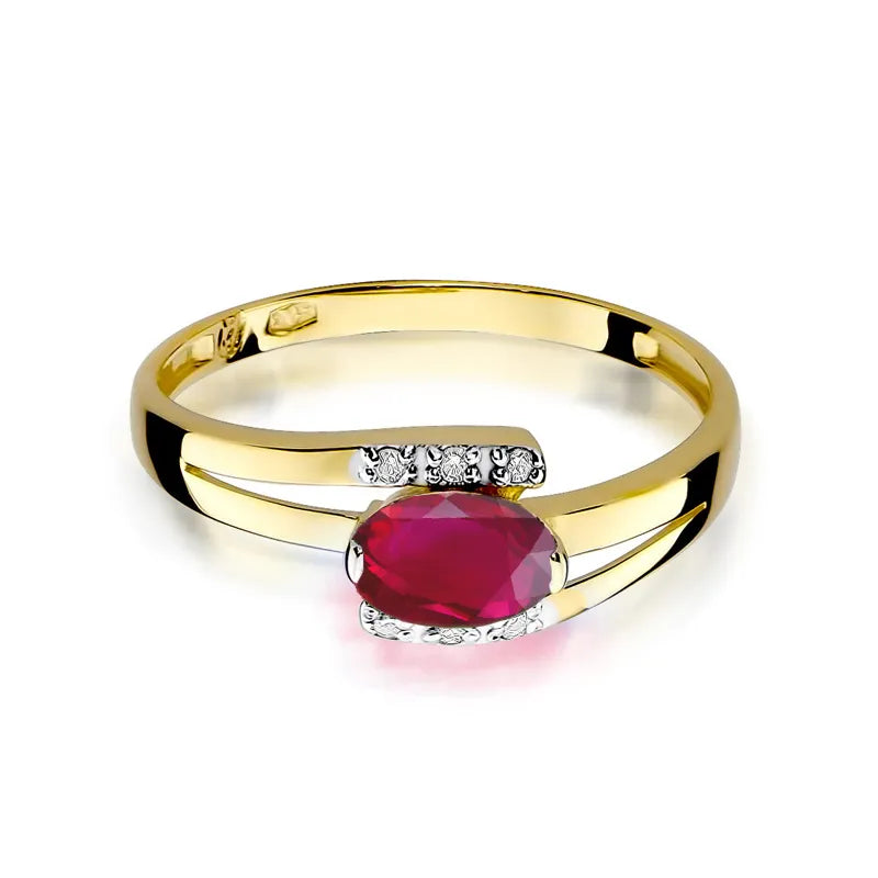 Goldring mit 0,60 ct Rubin und 0,052 ct Diamanten