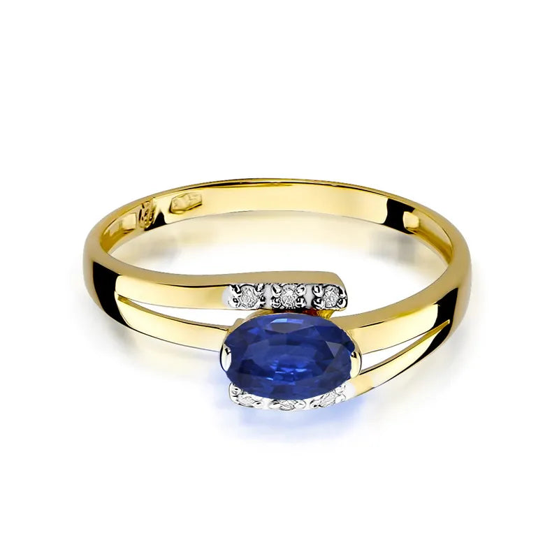 Goldring mit 0,70 ct Saphir und 0,052 ct Diamanten