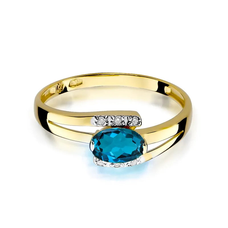 Gold Ring with 0.50ct Topaz London Blue and 0.052ct Diamonds