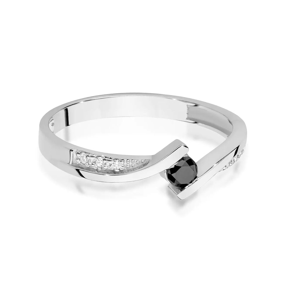Goldring mit 0,12 ct schwarzem Diamant und 0,03 ct Diamanten