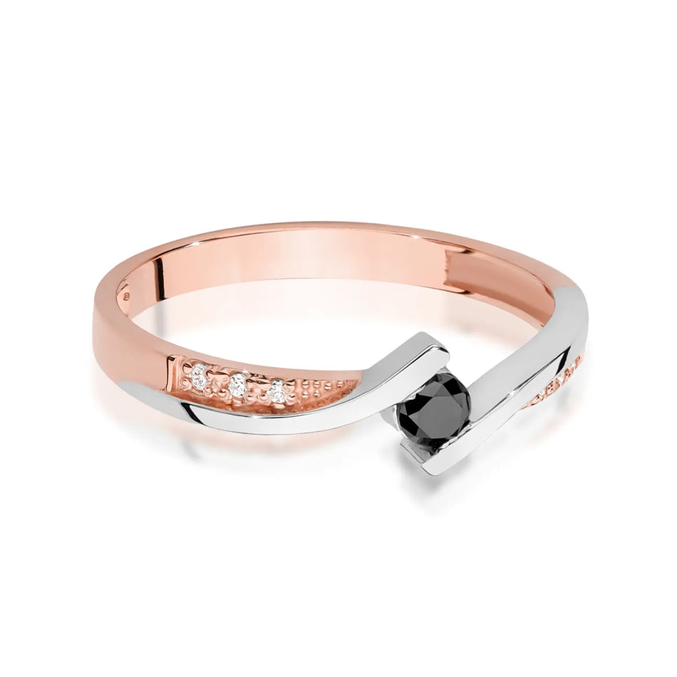 Goldring mit 0,12 ct schwarzem Diamant und 0,03 ct Diamanten