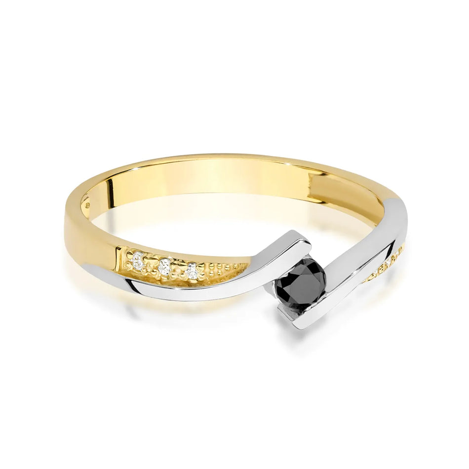 Goldring mit 0,12 ct schwarzem Diamant und 0,03 ct Diamanten