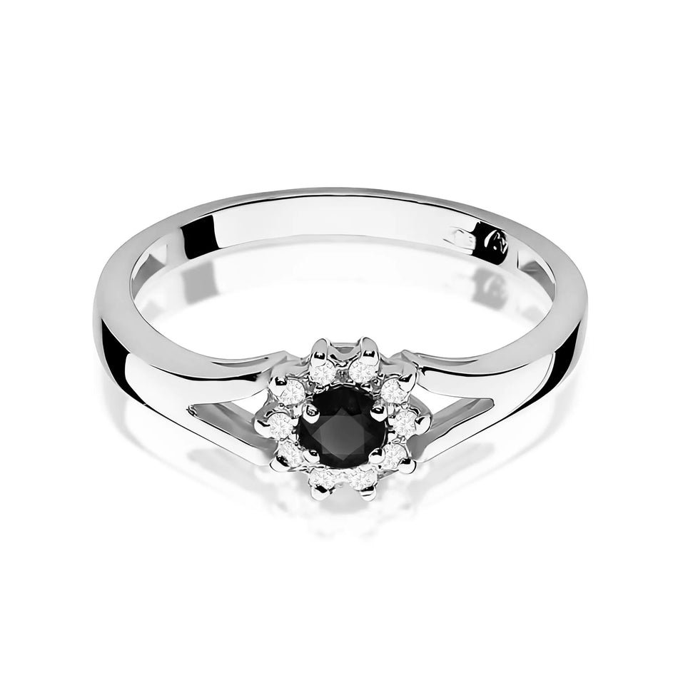 Goldring mit 0,12 ct schwarzem Diamant und 0,086 ct Diamanten