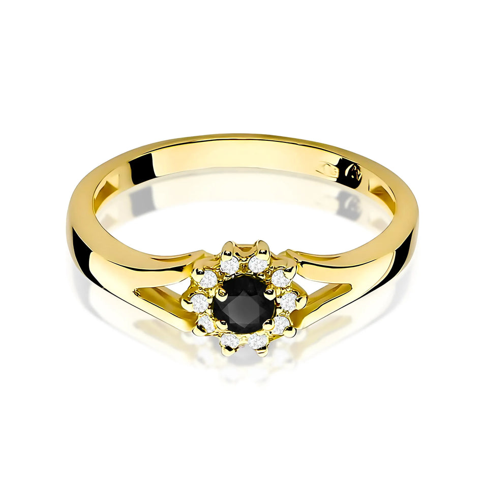 Goldring mit 0,12 ct schwarzem Diamant und 0,086 ct Diamanten