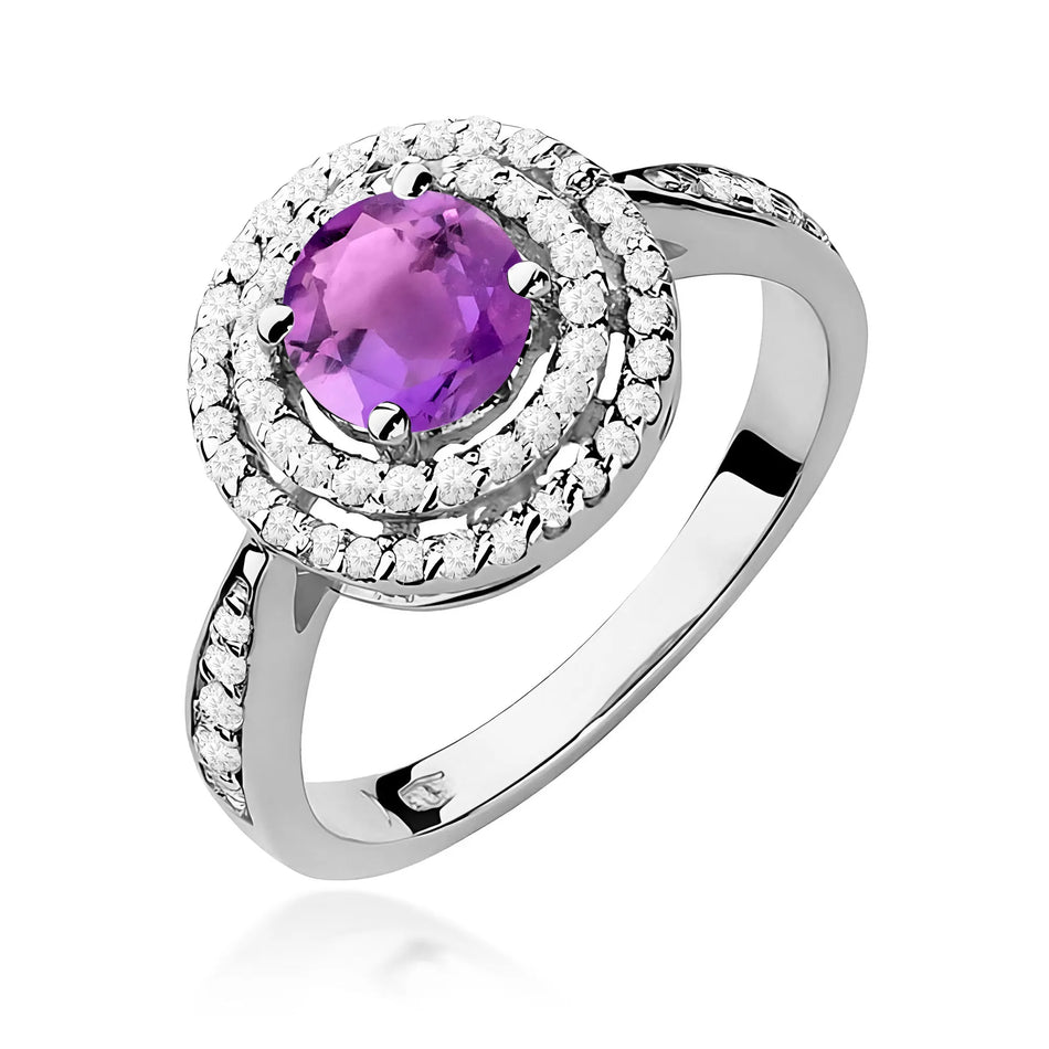 Gold Ring with 0.90ct Amethyst and 0.374ct Diamonds