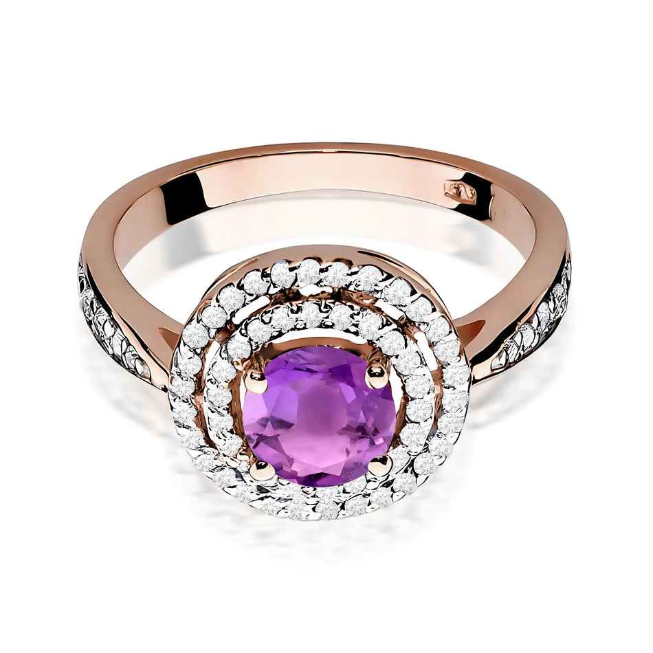 Gold Ring with 0.90ct Amethyst and 0.374ct Diamonds