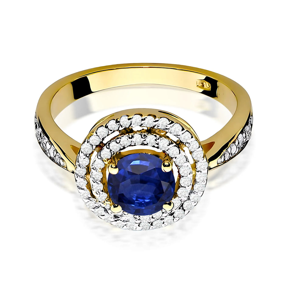 Goldring mit 1,00 ct Saphir und 0,374 ct Diamanten