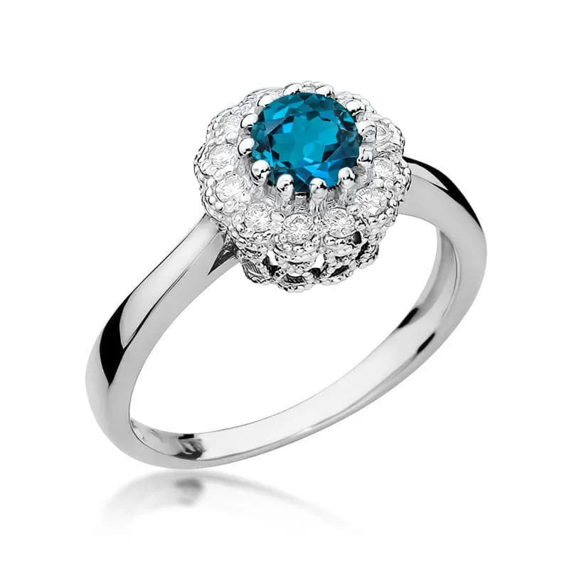 Goldring mit 0,50 ct London Blue Topas und 0,174 ct Diamanten