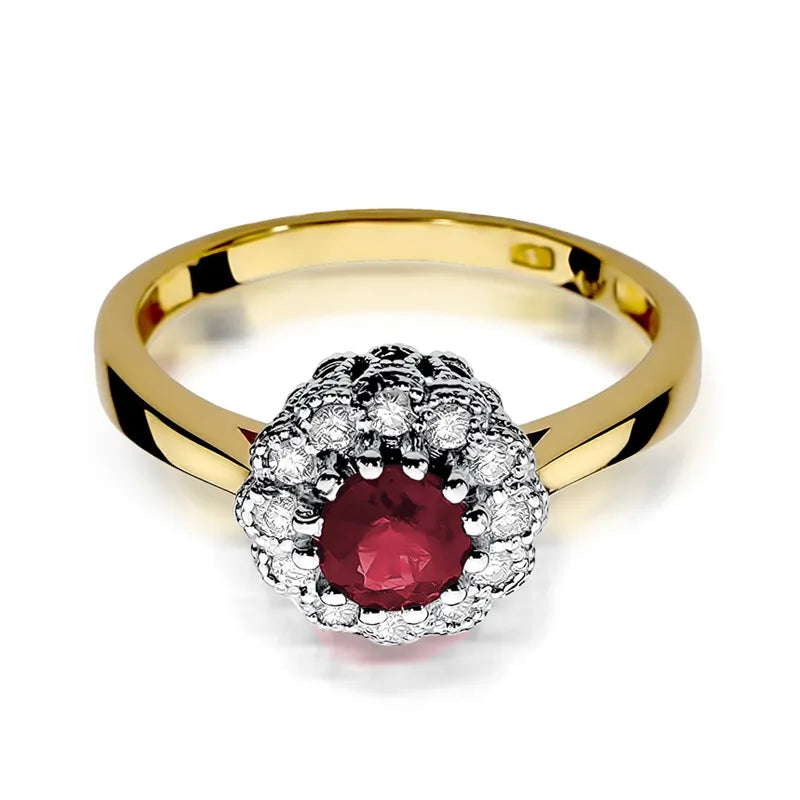 Goldring mit 0,60 ct Rubin und 0,174 ct Diamanten