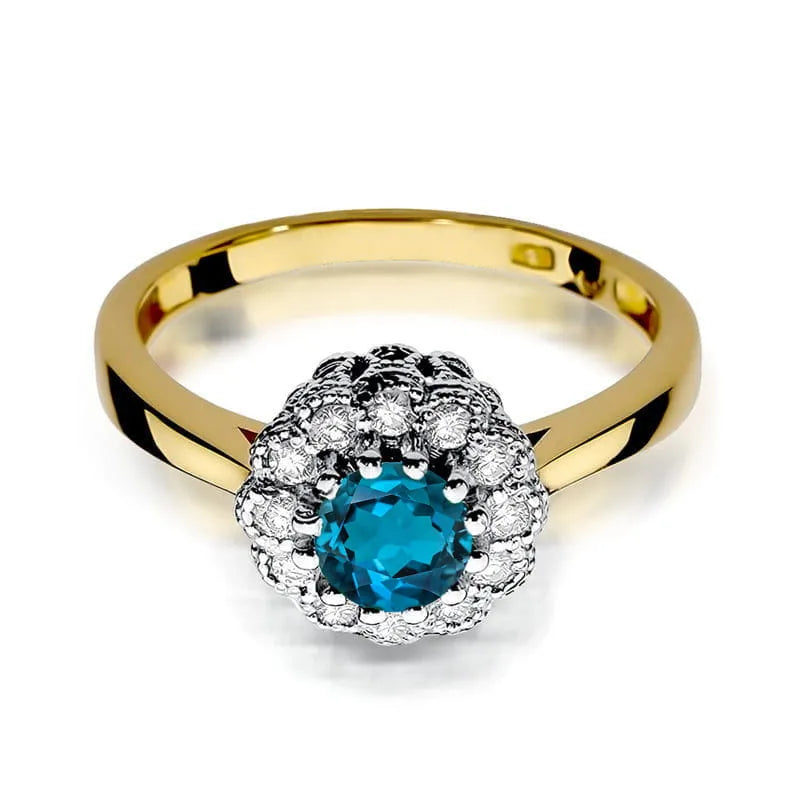 Goldring mit 0,50 ct London Blue Topas und 0,174 ct Diamanten