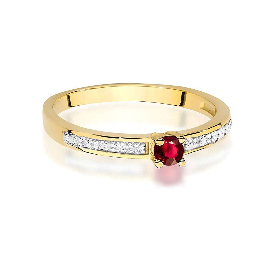 Gold Ring with 0.15ct Ruby and 0.05ct Diamonds