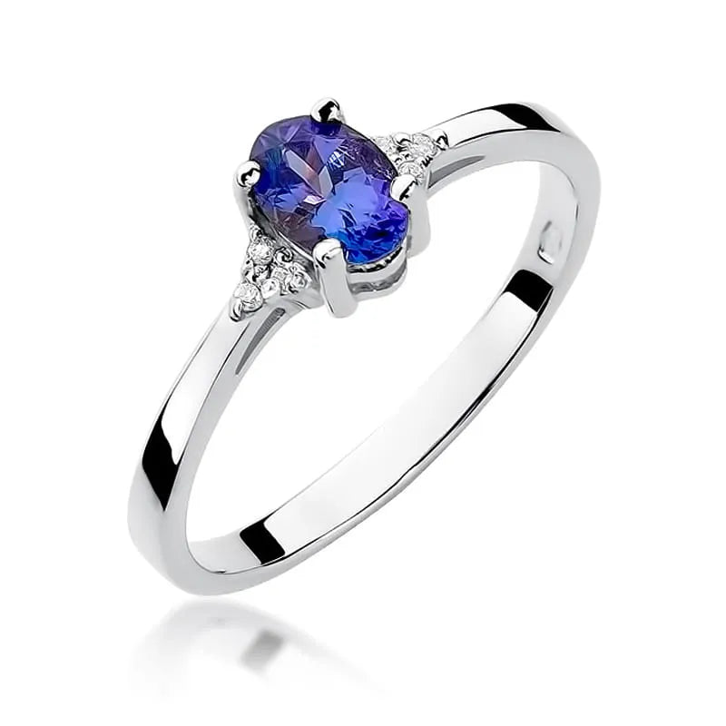 Goldring mit 0,40 ct Tansanit und 0,052 ct Diamanten