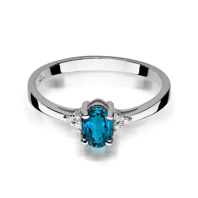 Goldring mit 0,50 ct London Blue Topas und 0,052 ct Diamanten