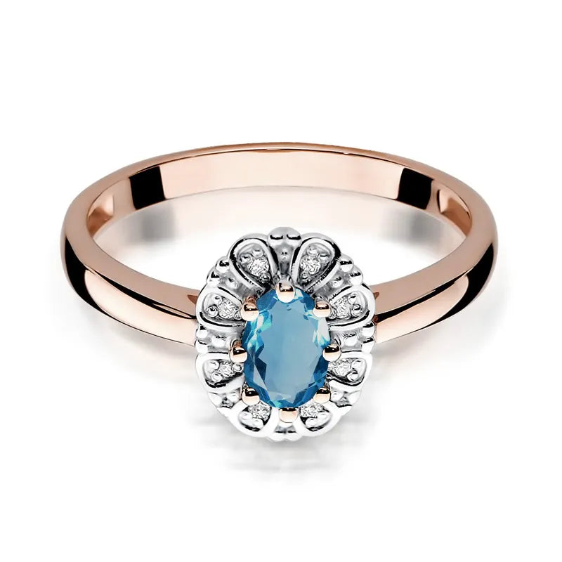 Gold Ring with 0.50ct Topaz London Blue and 0.069ct Diamonds