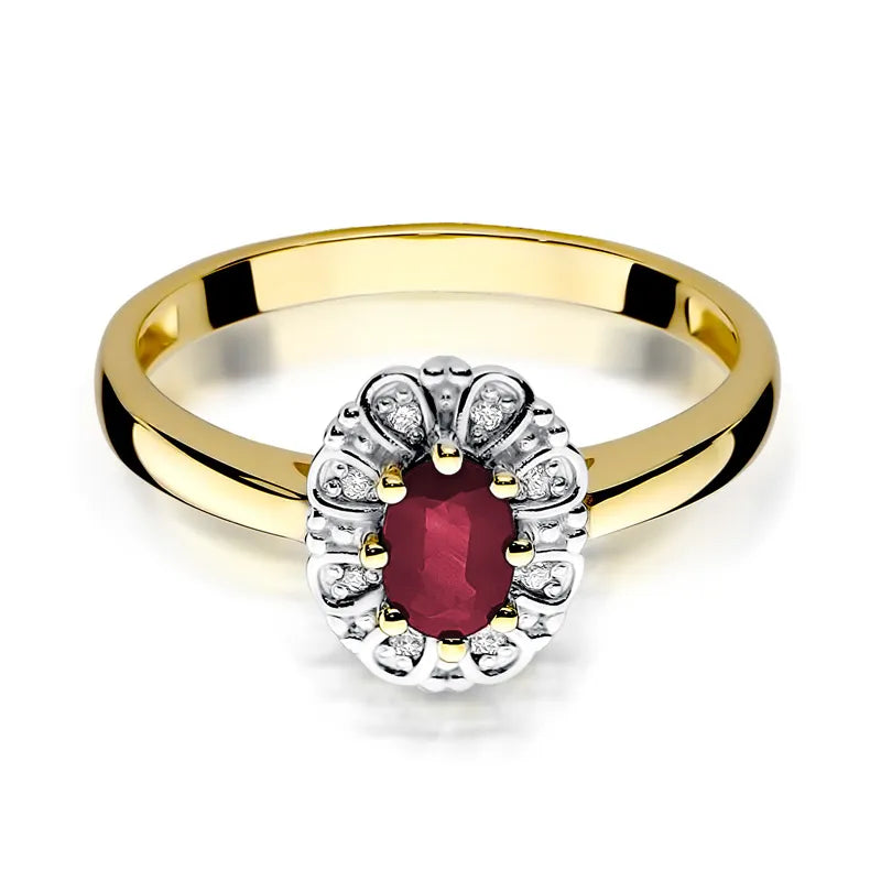 Goldring mit 0,60 ct Rubin und 0,069 ct Diamanten