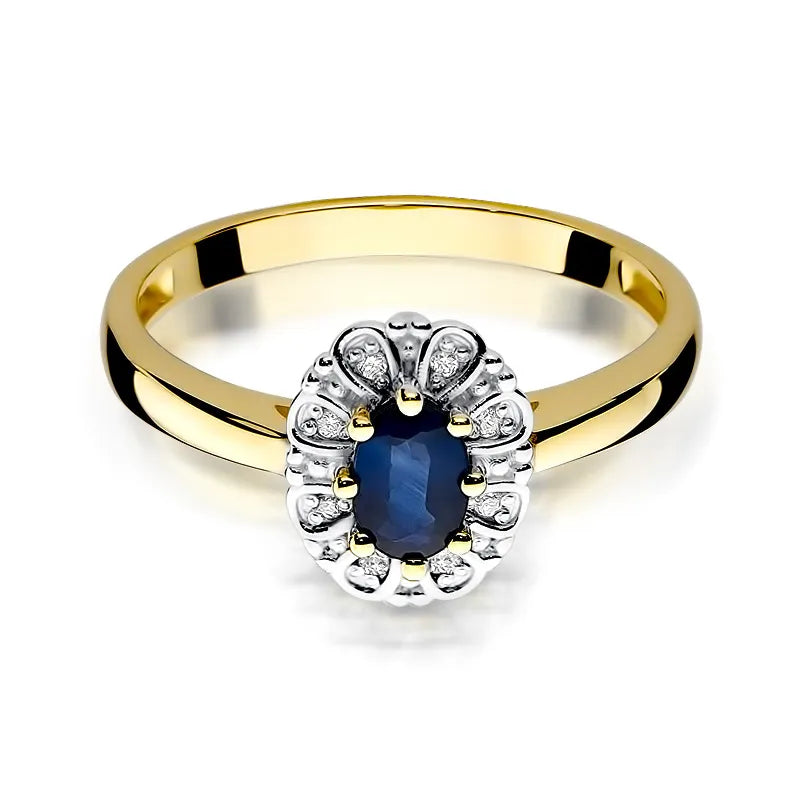 Goldring mit 0,70 ct Saphir und 0,069 ct Diamanten