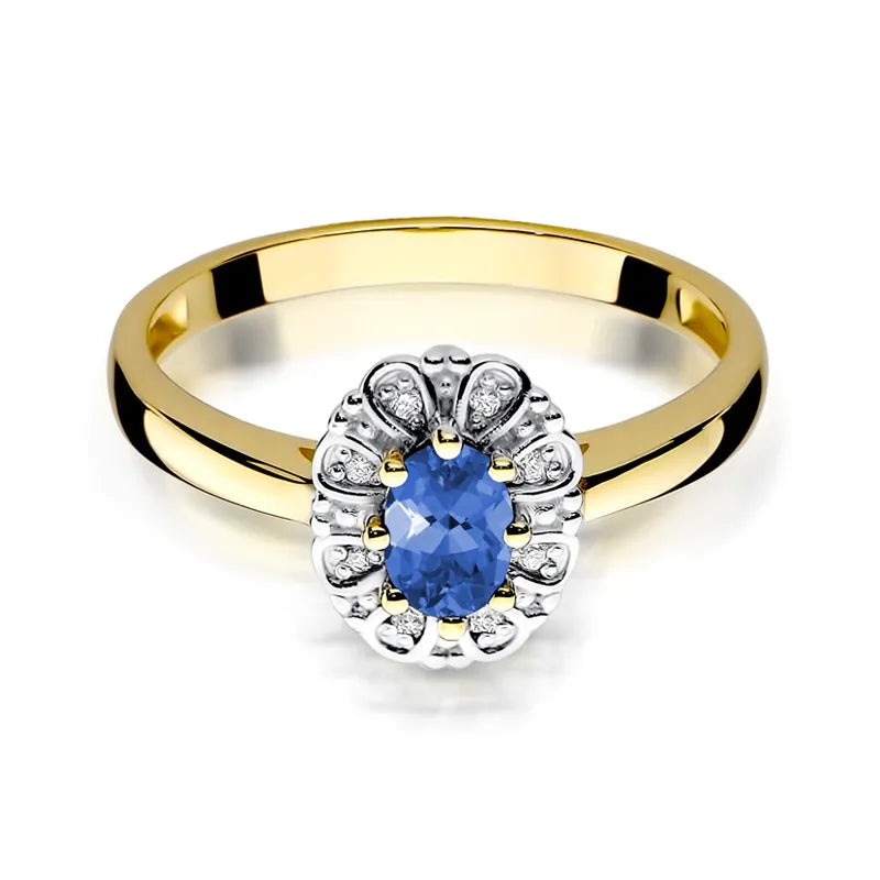 Goldring mit 0,40 ct Tansanit und 0,069 ct Diamanten