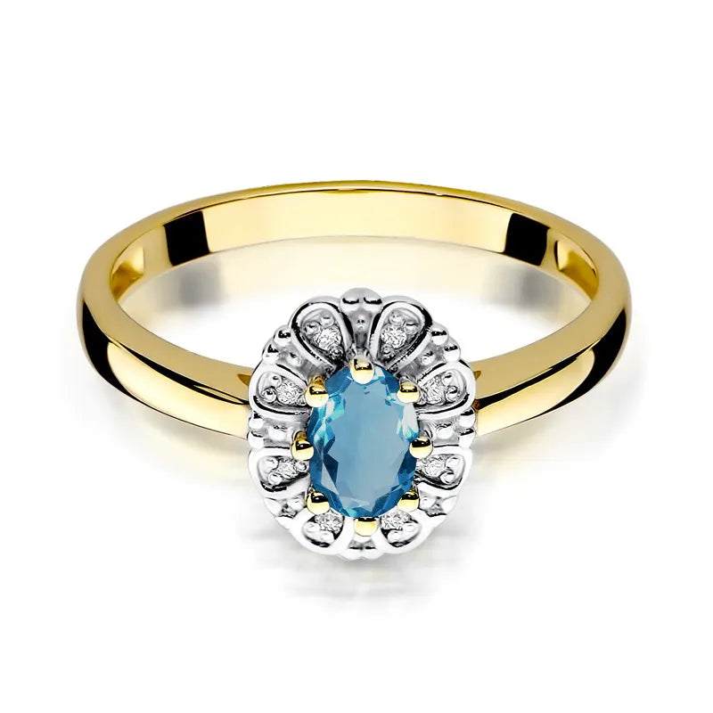 Gold Ring with 0.50ct Topaz London Blue and 0.069ct Diamonds