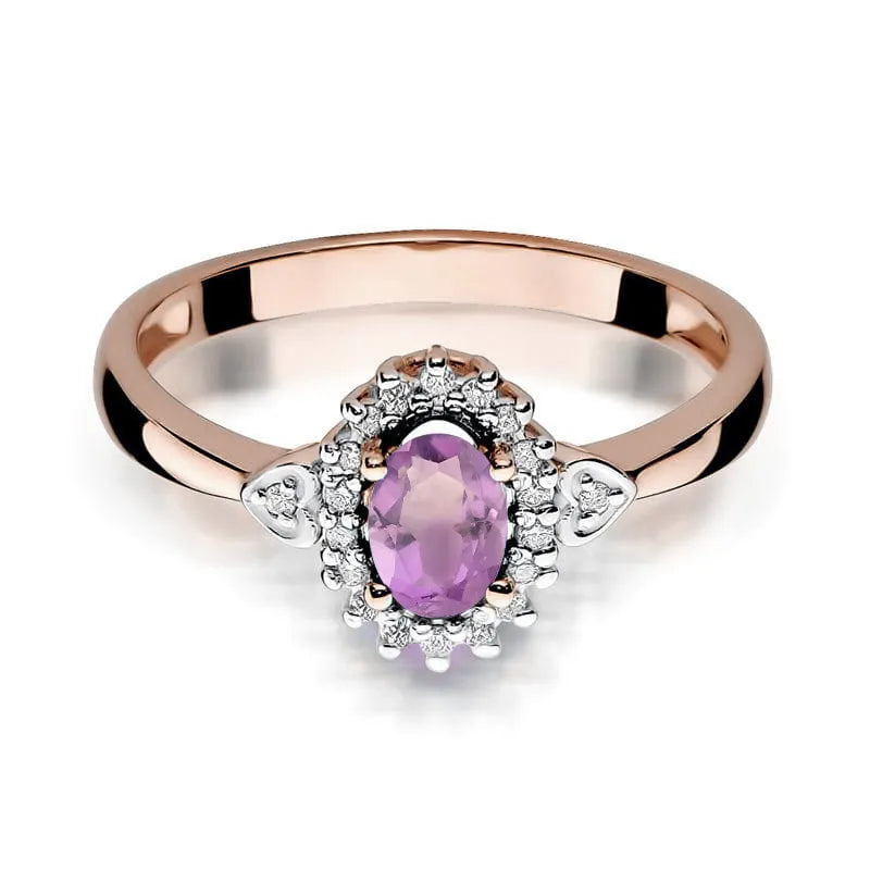 Gold Ring with 0.40ct Amethyst and 0.10ct Diamonds