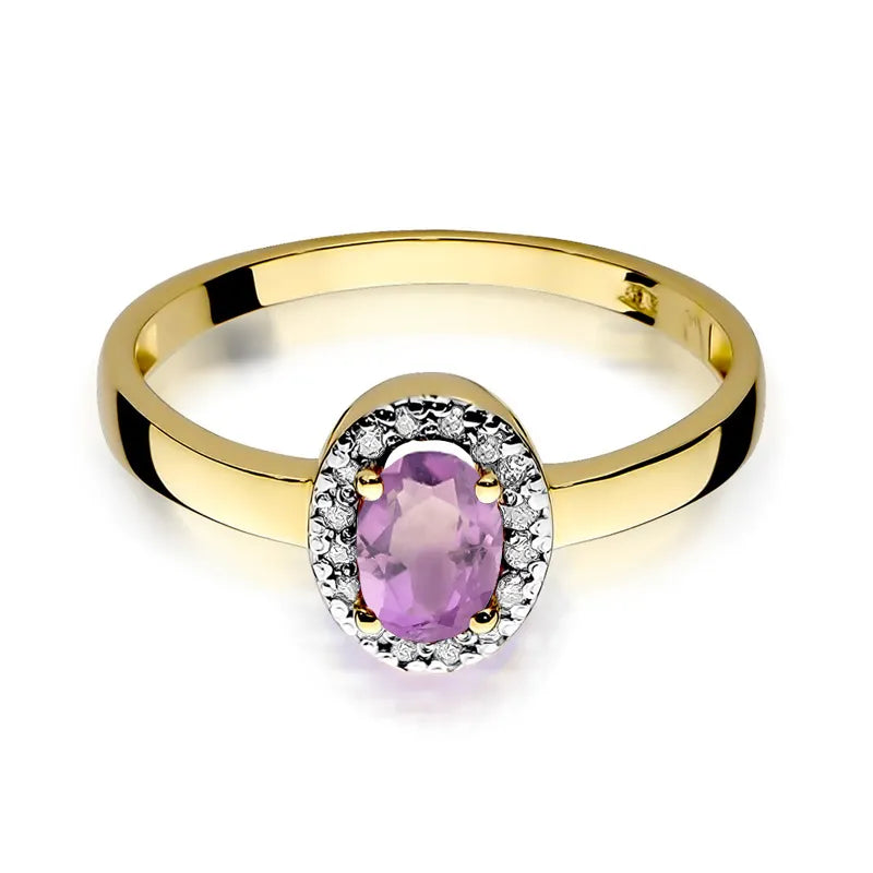 Goldring mit 0,40 ct Amethyst und 0,08 ct Diamanten