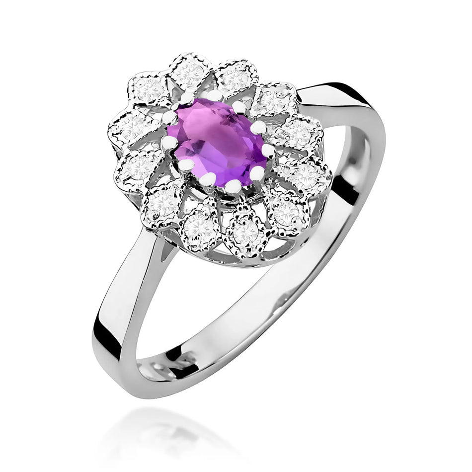 Goldring mit 0,40 ct Amethyst und 0,103 ct Diamanten