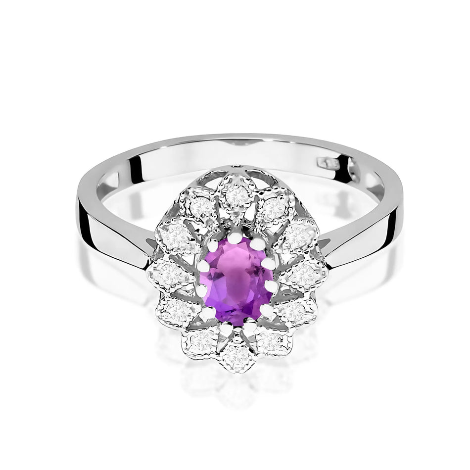 Goldring mit 0,40 ct Amethyst und 0,103 ct Diamanten