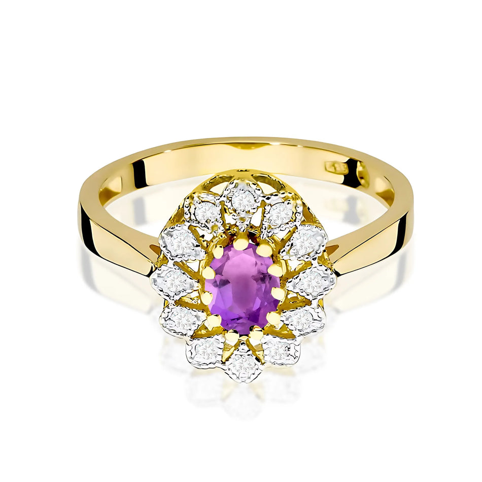 Gold Ring with 0.40ct Amethyst and 0.103ct Diamonds