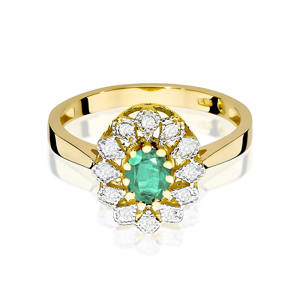 Gold Ring with 0.40ct Emerald and 0.103ct Diamonds
