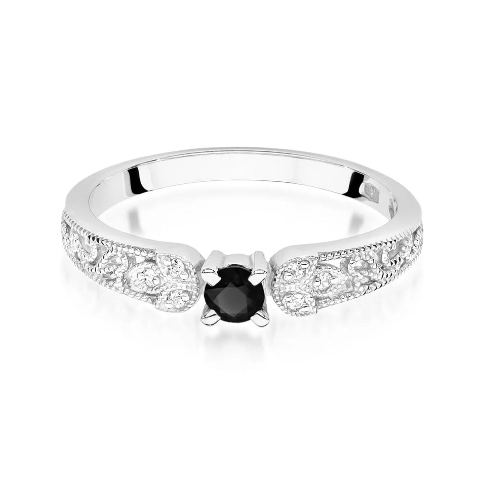 Goldring mit 0,12 ct schwarzem Diamant und 0,03 ct Diamanten