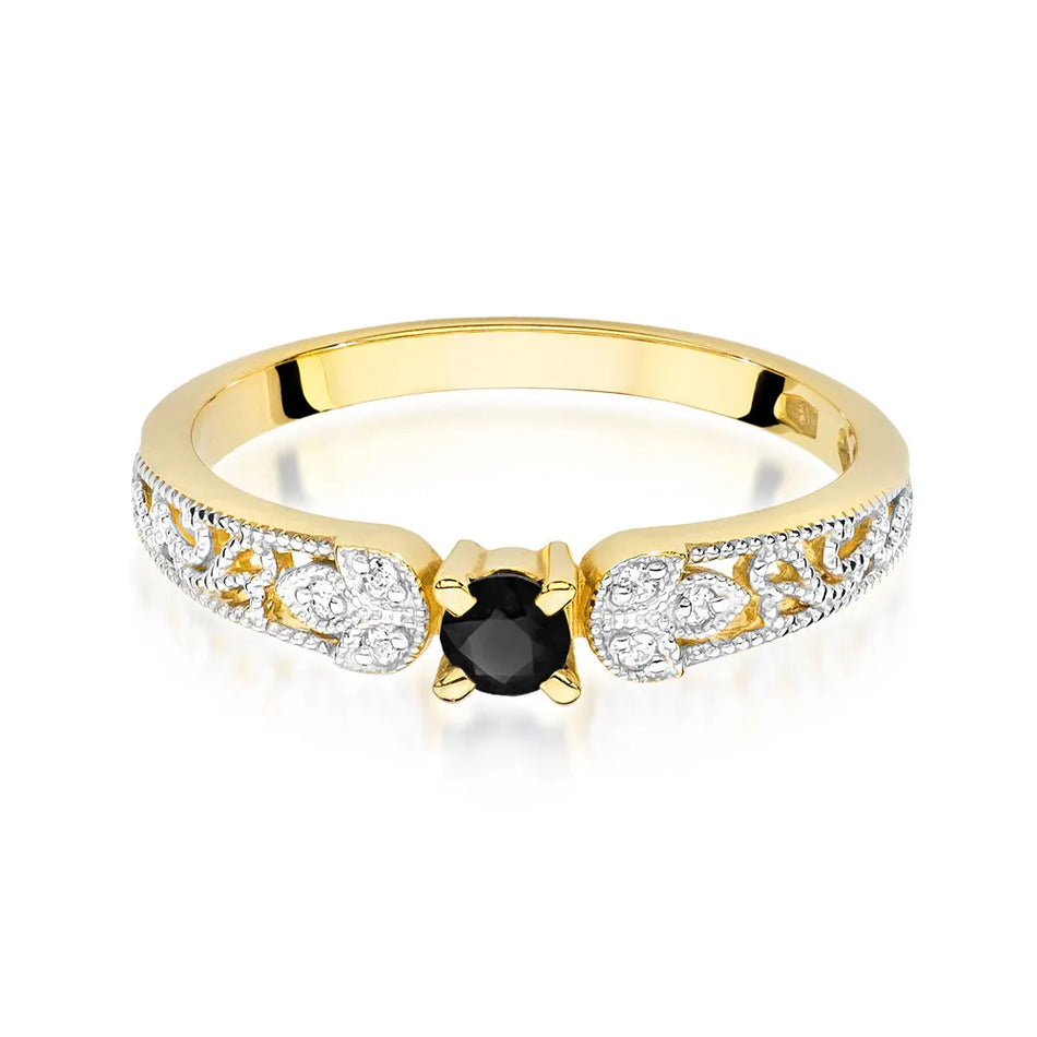 Goldring mit 0,12 ct schwarzem Diamant und 0,03 ct Diamanten