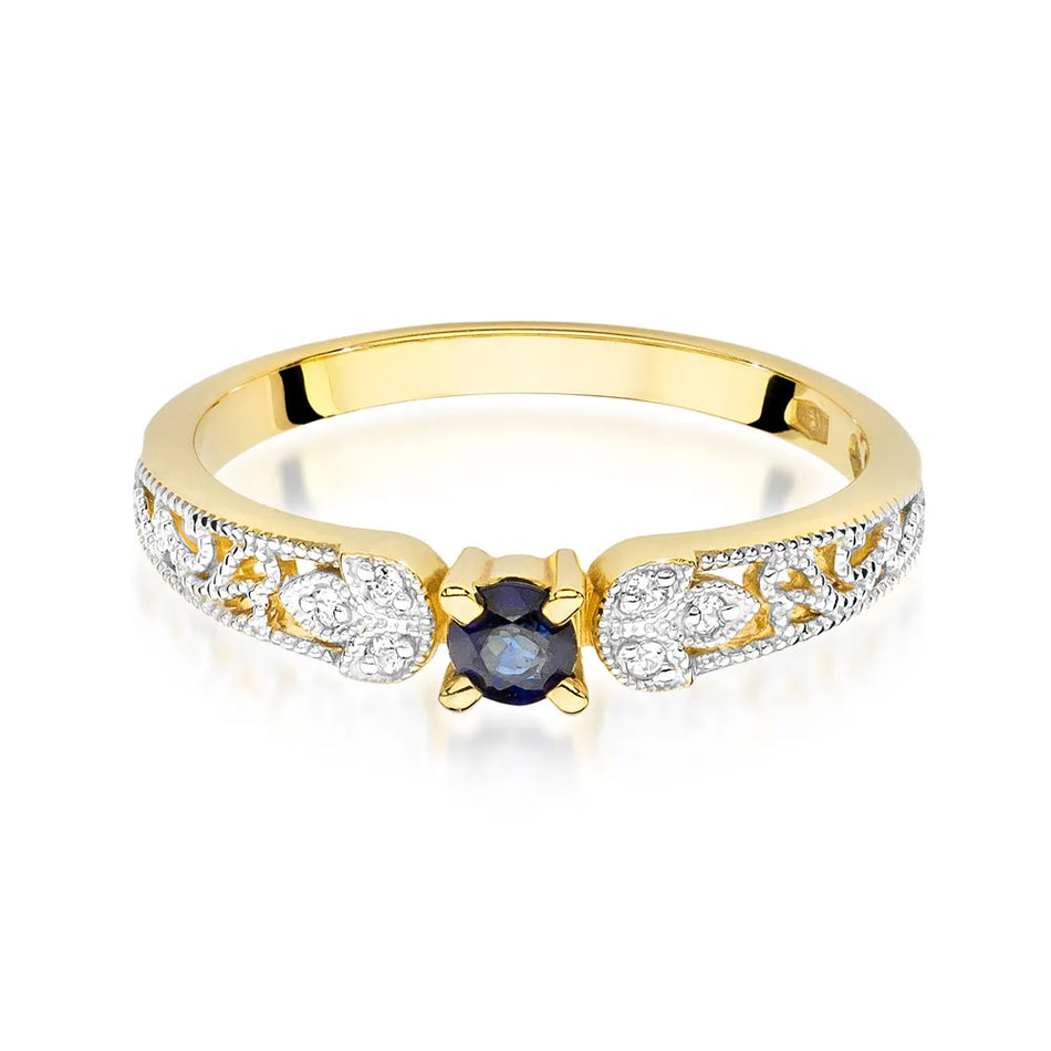 Goldring mit 0,15 ct Saphir und 0,03 ct Diamanten