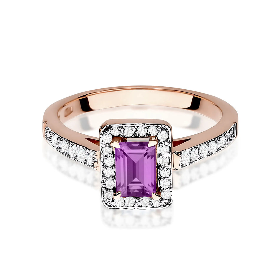Gold Ring with 0.50ct Amethyst and 0.22ct Diamonds