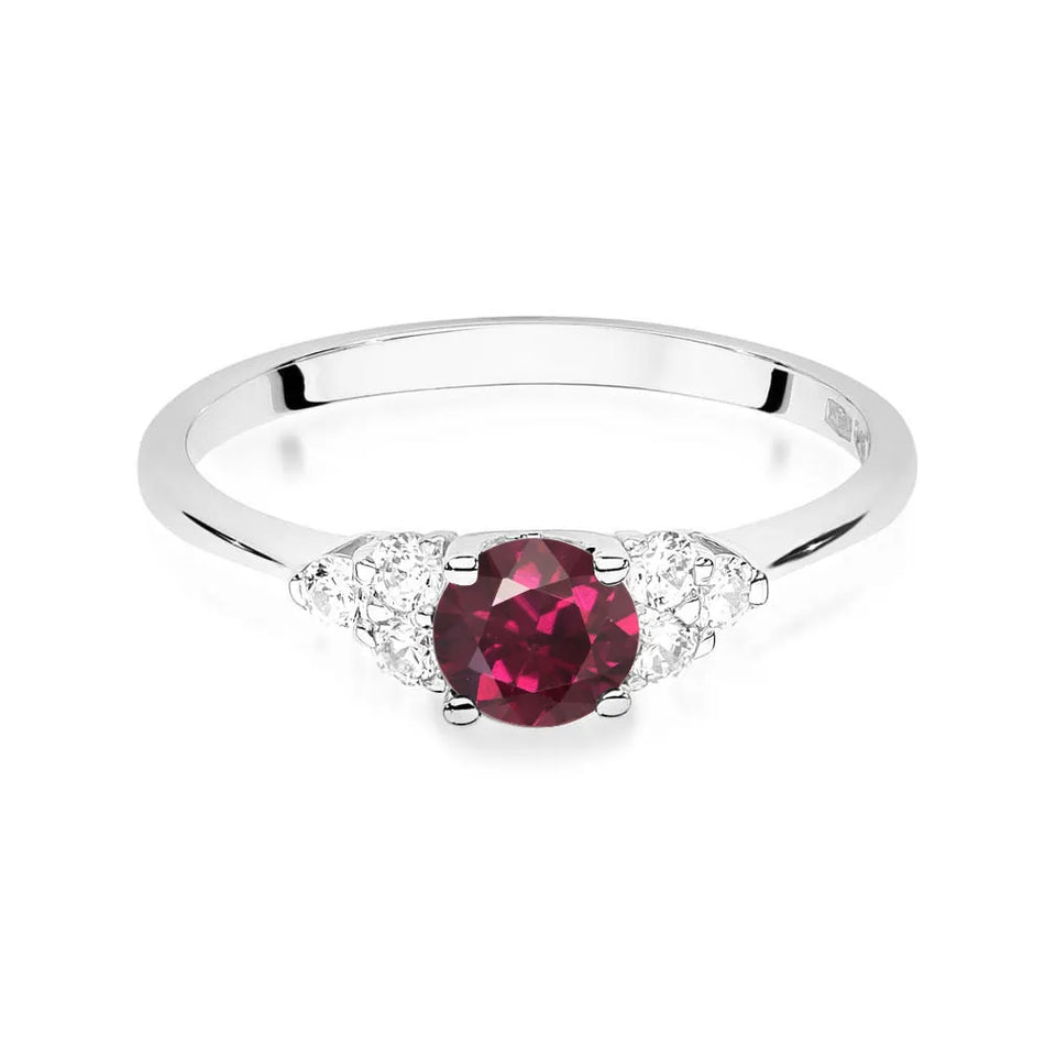 Goldring mit 0,60 ct Rhodolith und 0,18 ct Diamanten