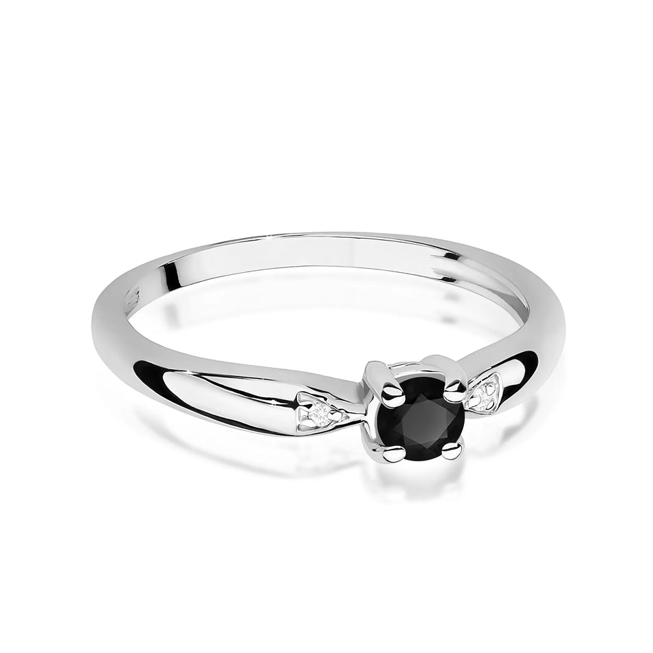Goldring mit 0,12 ct schwarzem Diamant und 0,01 ct Diamanten