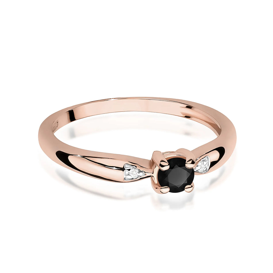 Gold Ring with 0.12ct Black diamond and 0.01ct Diamonds
