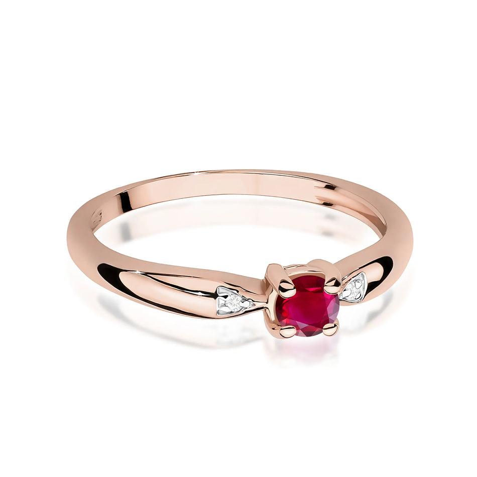 Gold Ring with 0.15ct Ruby and 0.01ct Diamonds