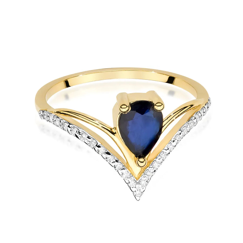 Goldring mit 0,60 ct Saphir und 0,125 ct Diamanten