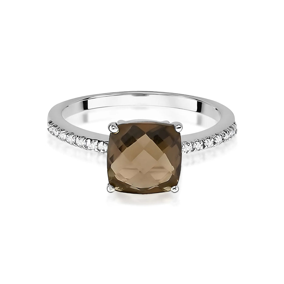 Goldring mit 2,00 ct Rauchquarz und 0,07 ct Diamanten