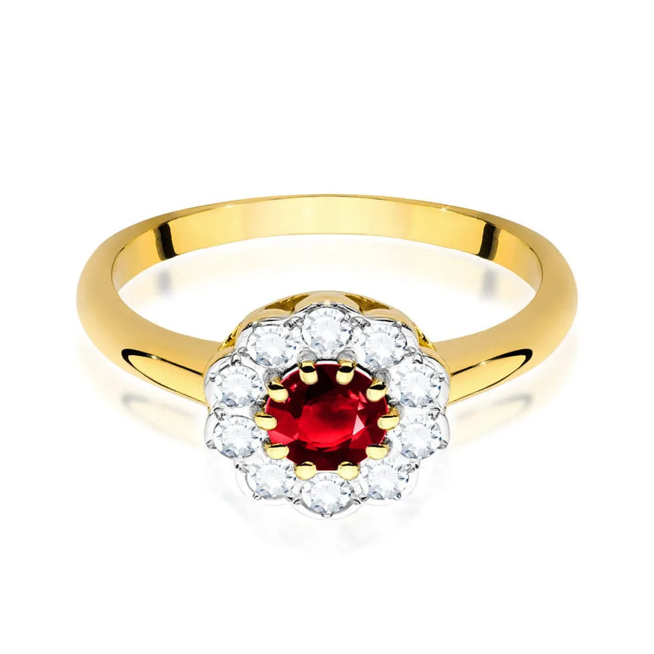 Goldring mit 0,60 ct Rubin und 0,30 ct Diamanten