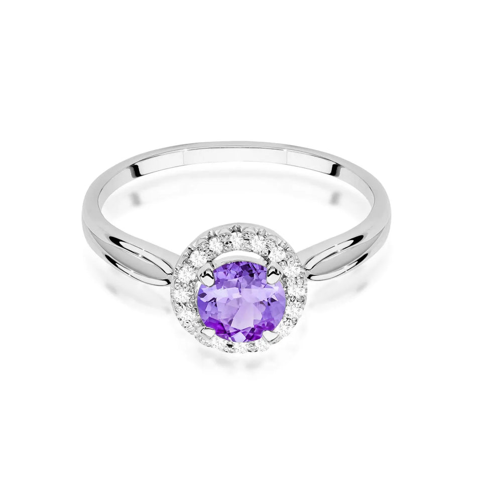 Gold Ring with 0.90ct Amethyst and 0.08ct Diamonds
