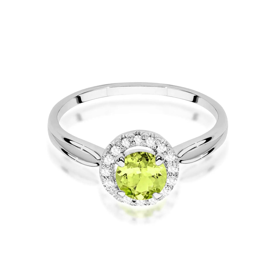 Gold Ring with 0.90ct Olivine and 0.08ct Diamonds