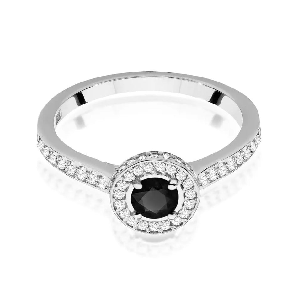 Goldring mit 0,30 ct schwarzem Diamant und 0,343 ct Seitensteinen aus Diamanten