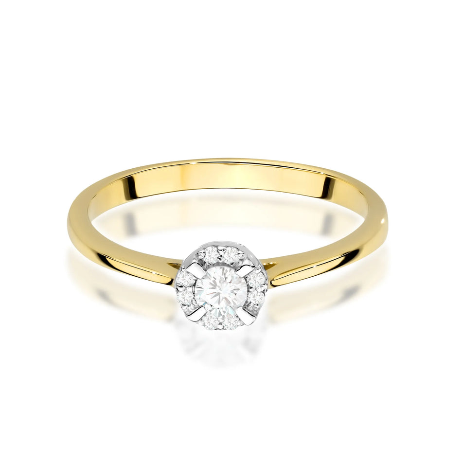 Goldring mit 0,10 ct Diamant und 0,04 ct Seitendiamanten