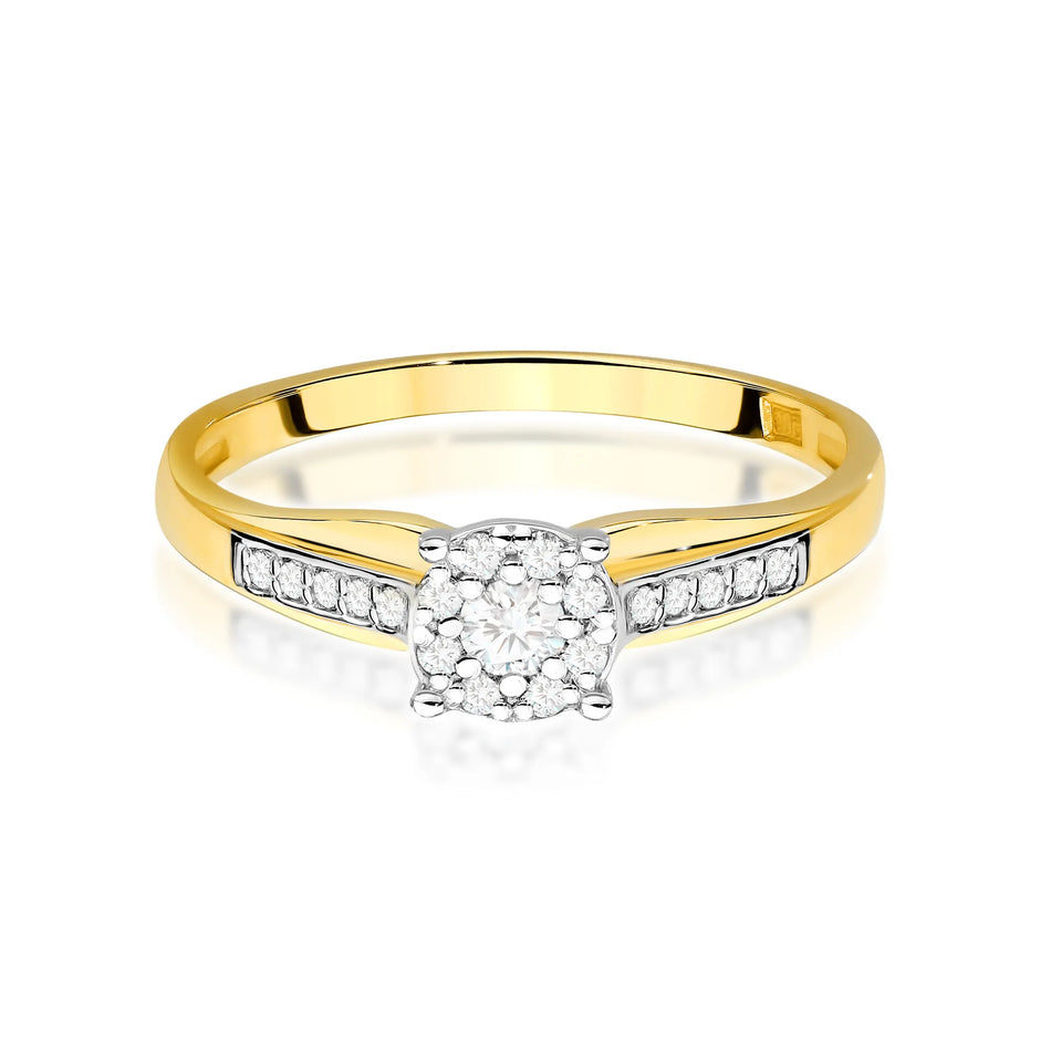 Gold Ring with 0.08ct Diamond and 0.118ct Sideline Diamonds